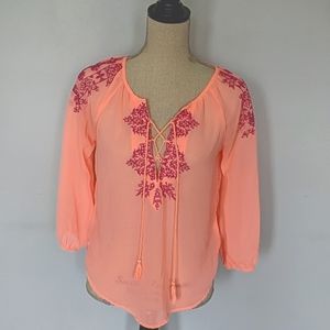 BOGO!! American Eagle Florescent Pink Purple Boho Peasant Top XS